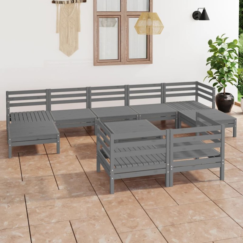 vidaXL Set Salotto da Giardino 10 pz in Legno Massello di Pino Grigio vidaXL Set Salotto da Giardino 10 pz in Legno Massello di Pino Grigio
