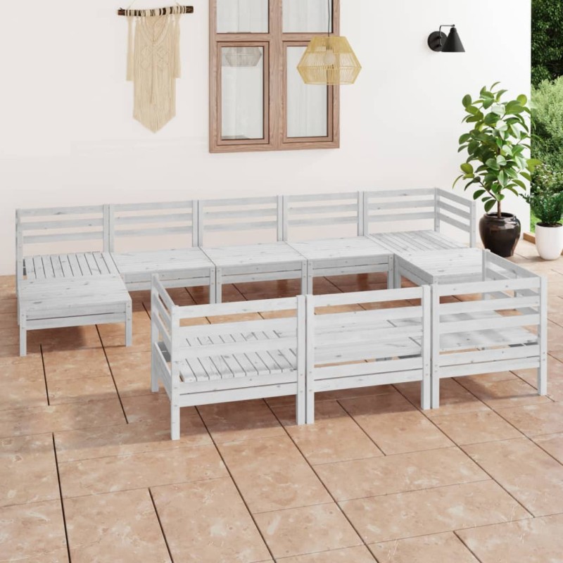 vidaXL Set Salotto da Giardino 10 pz in Legno Massello di Pino Bianco