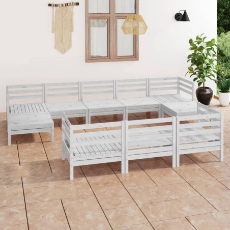 vidaXL Set Salotto da Giardino 10 pz in Legno Massello di Pino Bianco