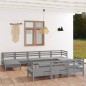 vidaXL Set Salotto da Giardino 11 pz Grigio in Legno Massello di Pino vidaXL Set Salotto da Giardino 11 pz Grigio in Legno Massello di Pino