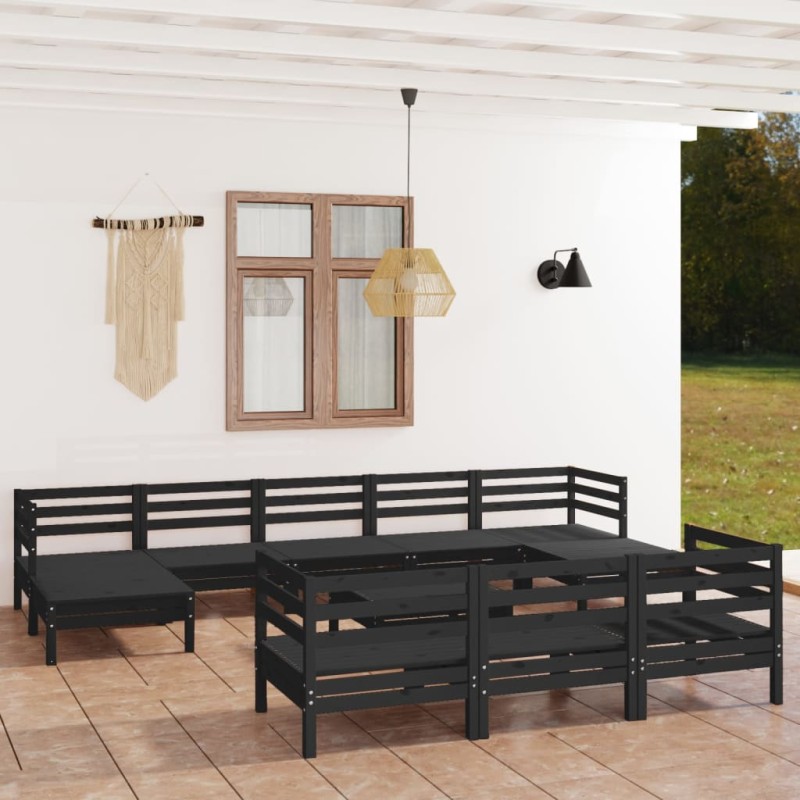 vidaXL Set Salotto da Giardino 11 pz Nero in Legno Massello di Pino vidaXL Set Salotto da Giardino 11 pz Nero in Legno Massello di Pino