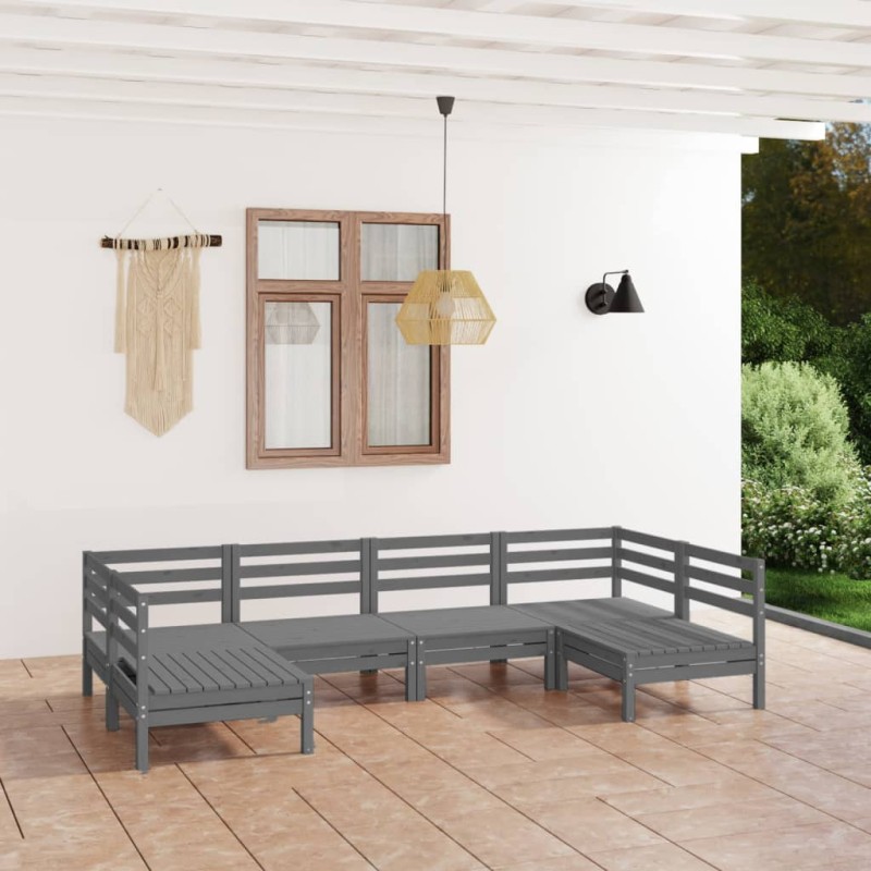 vidaXL Set Salotto da Giardino 6 pz Grigio in Legno Massello di Pino vidaXL Set Salotto da Giardino 6 pz Grigio in Legno Massello di Pino