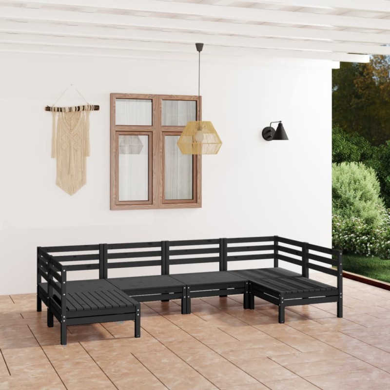 vidaXL Set Salotto da Giardino 6 pz Nero in Legno Massello di Pino vidaXL Set Salotto da Giardino 6 pz Nero in Legno Massello di Pino