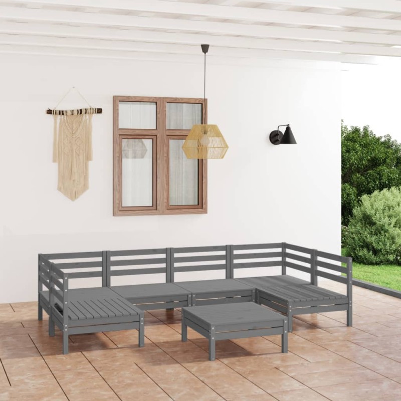 vidaXL Set Salotto da Giardino 7 pz Grigio in Legno Massello di Pino vidaXL Set Salotto da Giardino 7 pz Grigio in Legno Massello di Pino