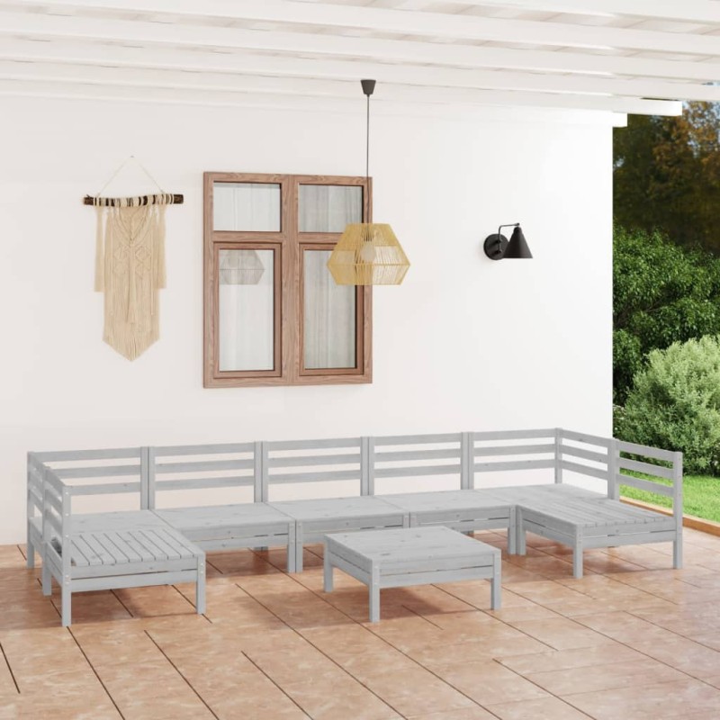 vidaXL Set Salotto da Giardino 8 pz in Legno Massello di Pino Bianco vidaXL Set Salotto da Giardino 8 pz in Legno Massello di Pino Bianco