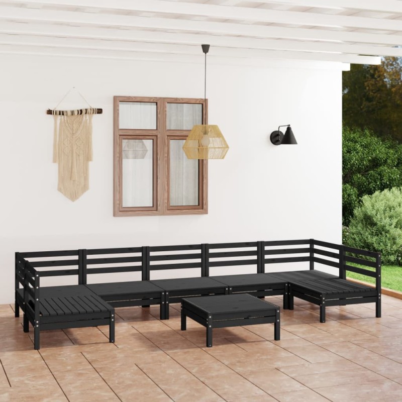 vidaXL Set Salotto da Giardino 8 pz in Legno Massello di Pino Nero vidaXL Set Salotto da Giardino 8 pz in Legno Massello di Pino Nero