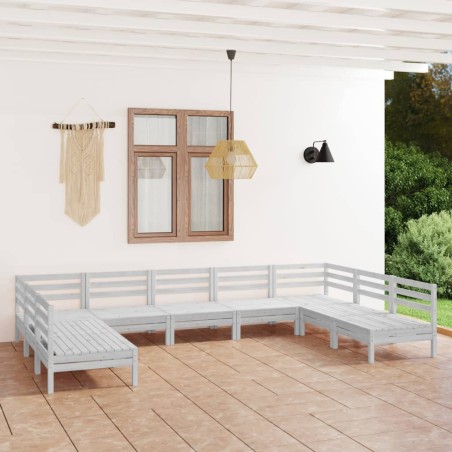 vidaXL Set Salotto da Giardino 9 pz Bianco in Legno Massello di Pino