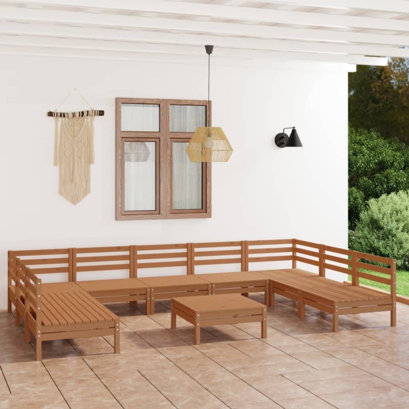 vidaXL Set Salotto da Giardino 10 pz in Legno Massello di Pino ambra vidaXL Set Salotto da Giardino 10 pz in Legno Massello di Pino ambra