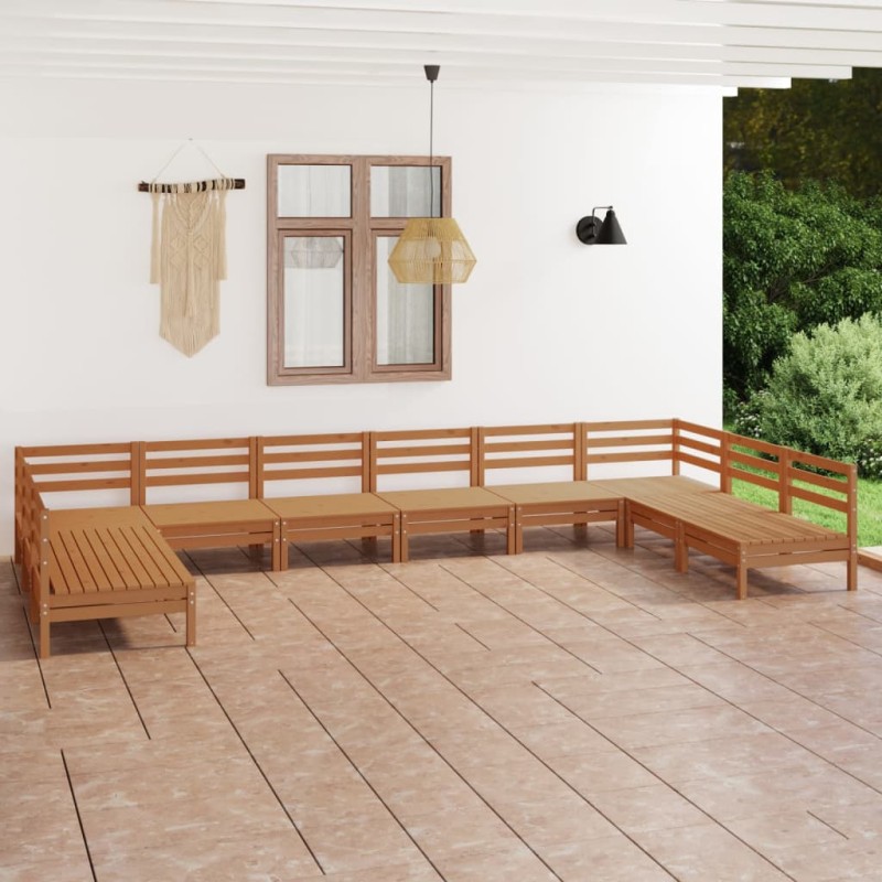 vidaXL Set Salotto da Giardino 10 pz in Legno Massello di Pino ambra vidaXL Set Salotto da Giardino 10 pz in Legno Massello di Pino ambra