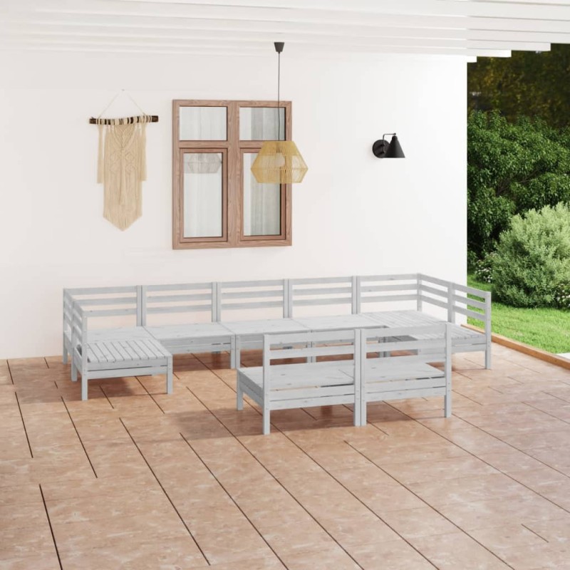 vidaXL Set Salotto da Giardino 9 pz Bianco in Legno Massello di Pino vidaXL Set Salotto da Giardino 9 pz Bianco in Legno Massello di Pino