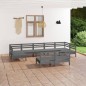 vidaXL Set Salotto da Giardino 9 pz Grigio in Legno Massello di Pino vidaXL Set Salotto da Giardino 9 pz Grigio in Legno Massello di Pino
