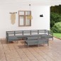 vidaXL Set Salotto da Giardino 10 pz Grigio in Legno Massello di Pino