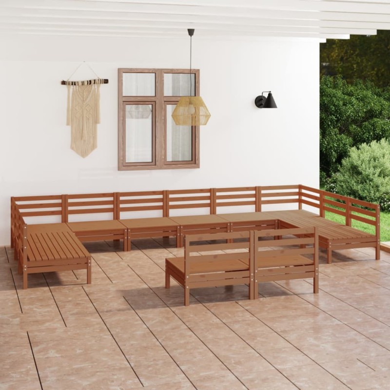 vidaXL Set Salotto da Giardino 12 pz in Legno Massello di Pino ambra vidaXL Set Salotto da Giardino 12 pz in Legno Massello di Pino ambra