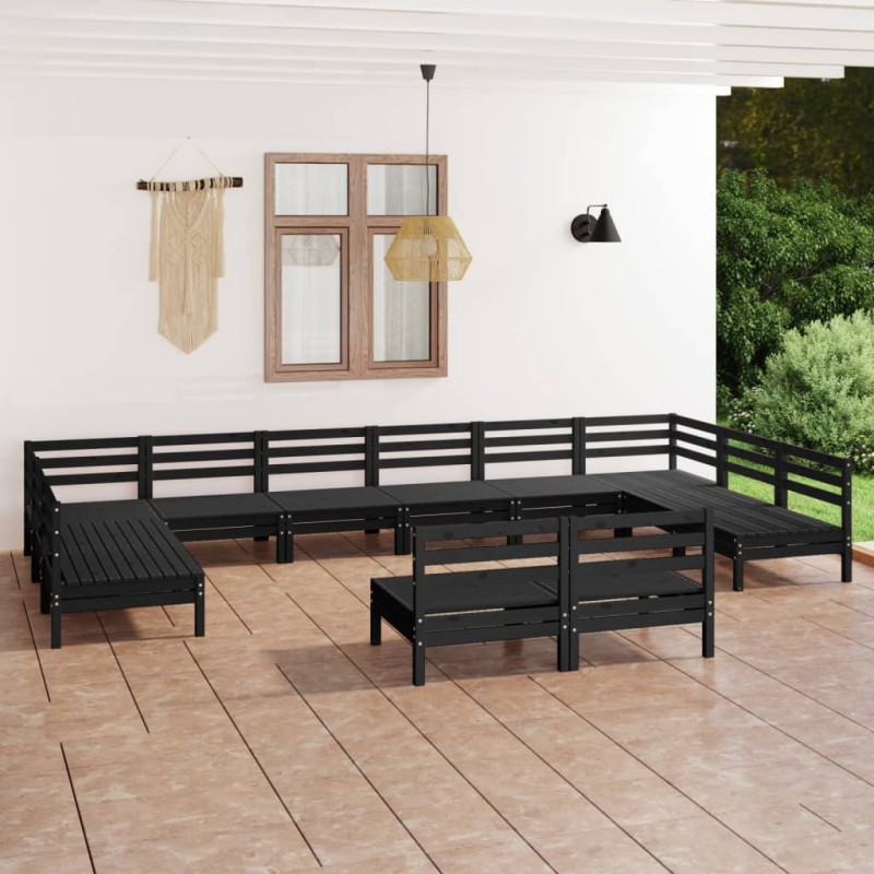 vidaXL Set Salotto da Giardino 12 pz Nero in Legno Massello di Pino vidaXL Set Salotto da Giardino 12 pz Nero in Legno Massello di Pino