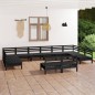 vidaXL Set Salotto da Giardino 12 pz Nero in Legno Massello di Pino vidaXL Set Salotto da Giardino 12 pz Nero in Legno Massello di Pino