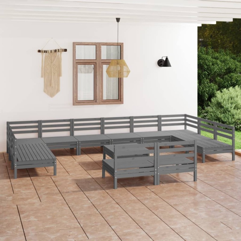 vidaXL Set Salotto da Giardino 13 pz in Legno Massello di Pino Grigio vidaXL Set Salotto da Giardino 13 pz in Legno Massello di Pino Grigio