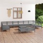 vidaXL Set Salotto da Giardino 13 pz in Legno Massello di Pino Grigio vidaXL Set Salotto da Giardino 13 pz in Legno Massello di Pino Grigio