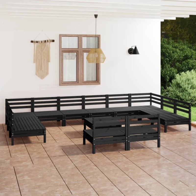 vidaXL Set Salotto da Giardino 13 pz in Legno Massello di Pino Nero vidaXL Set Salotto da Giardino 13 pz in Legno Massello di Pino Nero