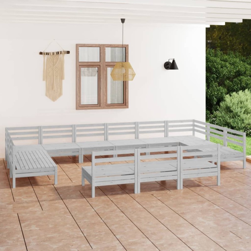 vidaXL Set Salotto da Giardino 13 pz in Legno Massello di Pino Bianco vidaXL Set Salotto da Giardino 13 pz in Legno Massello di Pino Bianco