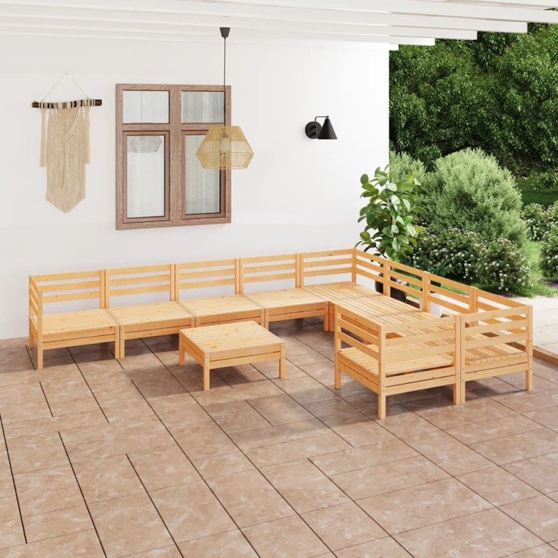 vidaXL Set Salotto da Giardino 10 pz in Legno Massello di Pino vidaXL Set Salotto da Giardino 10 pz in Legno Massello di Pino
