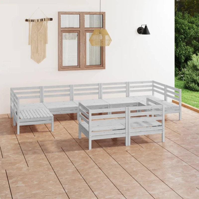 vidaXL Set Salotto da Giardino 9 pz Bianco in Legno Massello di Pino vidaXL Set Salotto da Giardino 9 pz Bianco in Legno Massello di Pino