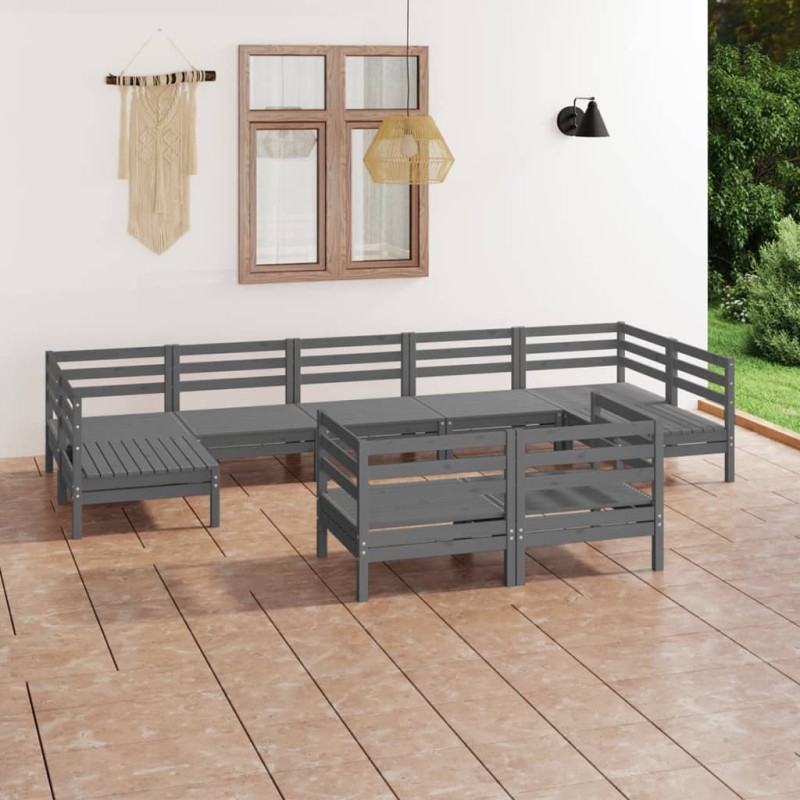 vidaXL Set Salotto da Giardino 9 pz Grigio in Legno Massello di Pino vidaXL Set Salotto da Giardino 9 pz Grigio in Legno Massello di Pino