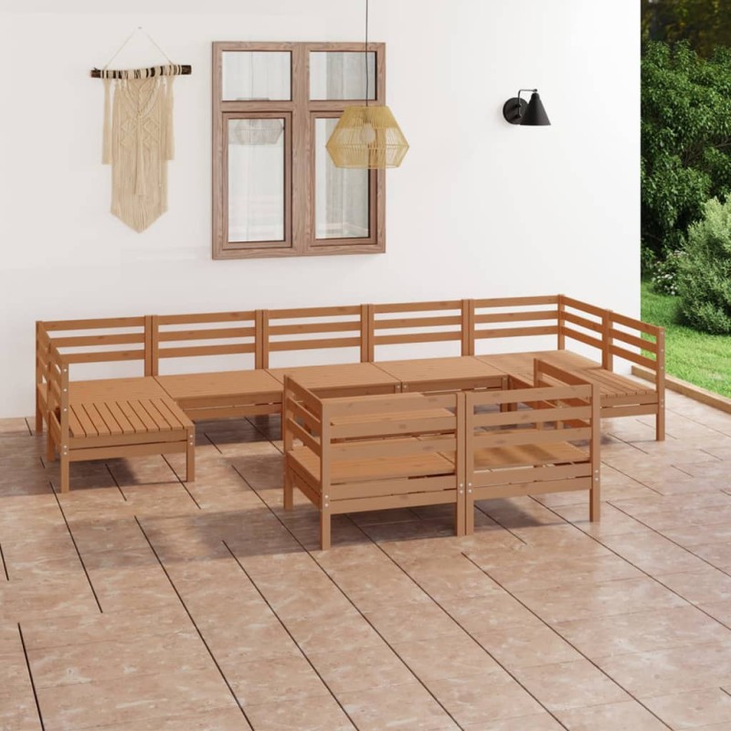 vidaXL Set Salotto da Giardino 10 pz in Legno Massello di Pino Miele vidaXL Set Salotto da Giardino 10 pz in Legno Massello di Pino Miele