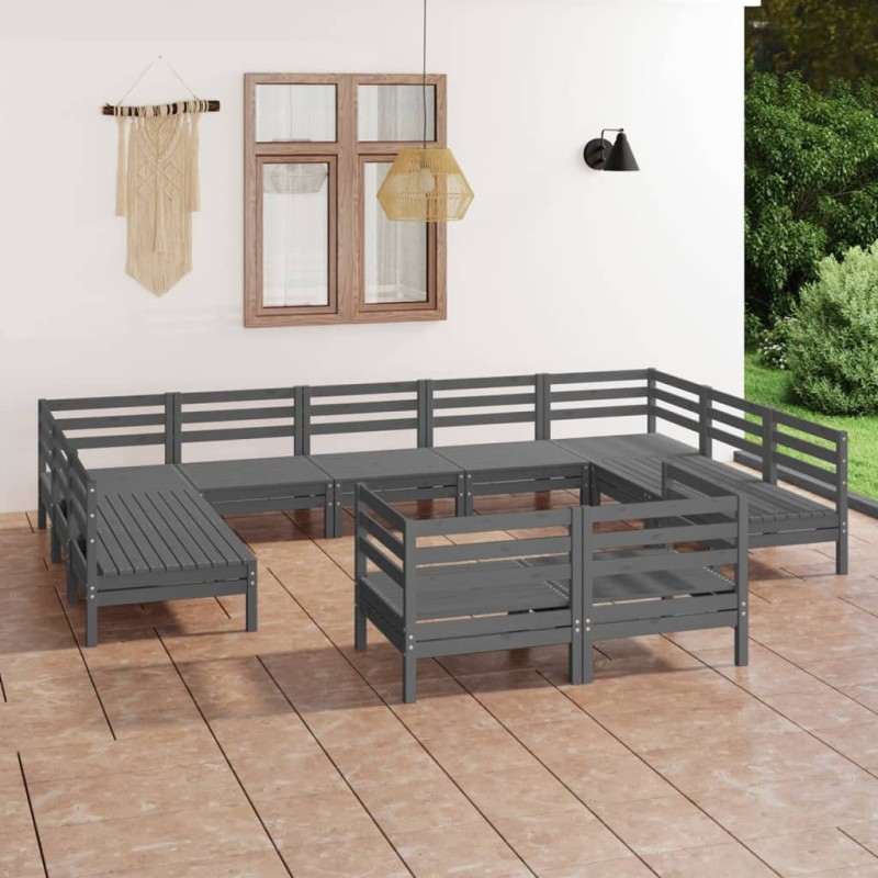 vidaXL Set Salotto da Giardino 11 pz Grigio in Legno Massello di Pino vidaXL Set Salotto da Giardino 11 pz Grigio in Legno Massello di Pino