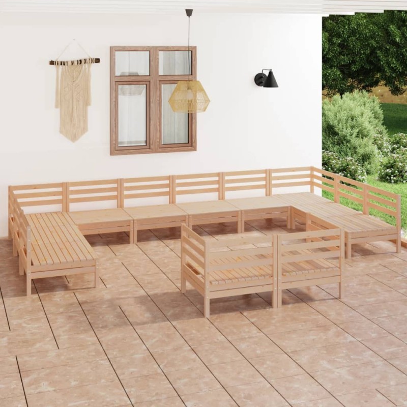 vidaXL Set Salotto da Giardino 12 pz in Legno Massello di Pino vidaXL Set Salotto da Giardino 12 pz in Legno Massello di Pino