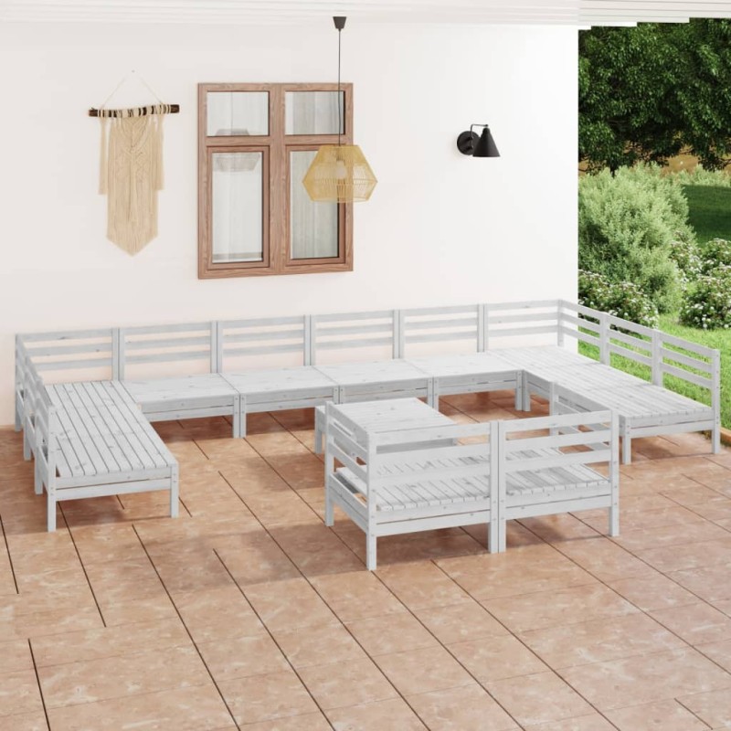 vidaXL Set Salotto da Giardino 13 pz in Legno Massello di Pino Bianco vidaXL Set Salotto da Giardino 13 pz in Legno Massello di Pino Bianco
