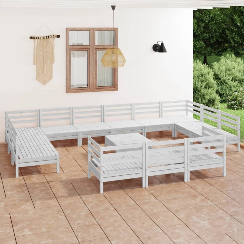 vidaXL Set Salotto da Giardino 14 pz in Legno Massello di Pino Bianco vidaXL Set Salotto da Giardino 14 pz in Legno Massello di Pino Bianco