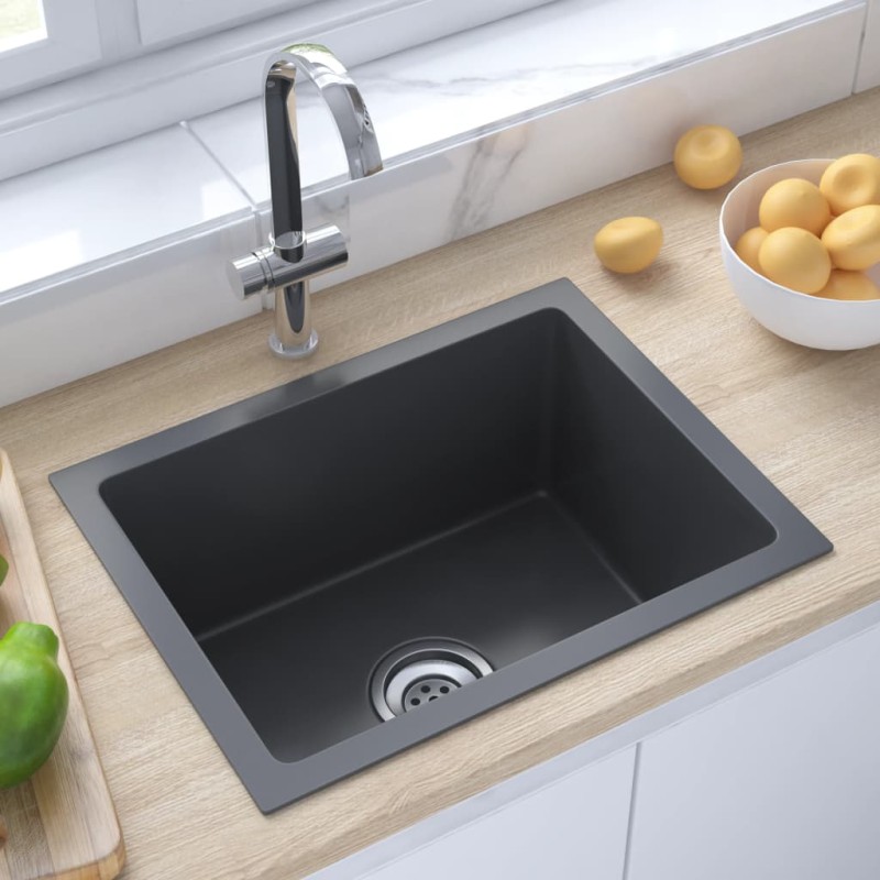 Lavello da Cucina Lavorato a Mano Nero Acciaio Inox Lavello da Cucina Lavorato a Mano Nero Acciaio Inox