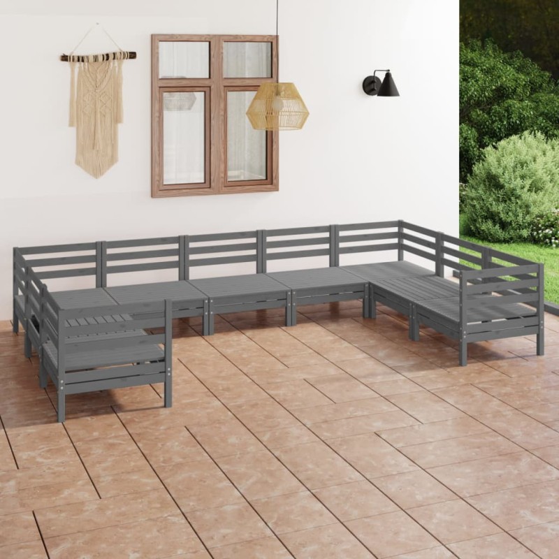 vidaXL Set Salotto da Giardino 9 pz Grigio in Legno Massello di Pino vidaXL Set Salotto da Giardino 9 pz Grigio in Legno Massello di Pino
