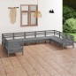 vidaXL Set Salotto da Giardino 9 pz Grigio in Legno Massello di Pino vidaXL Set Salotto da Giardino 9 pz Grigio in Legno Massello di Pino