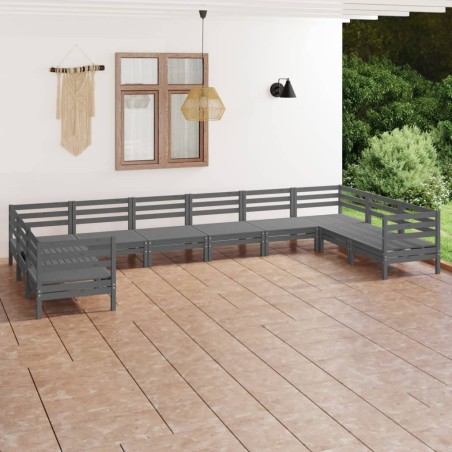 vidaXL Set Salotto da Giardino 10 pz Grigio in Legno Massello di Pino