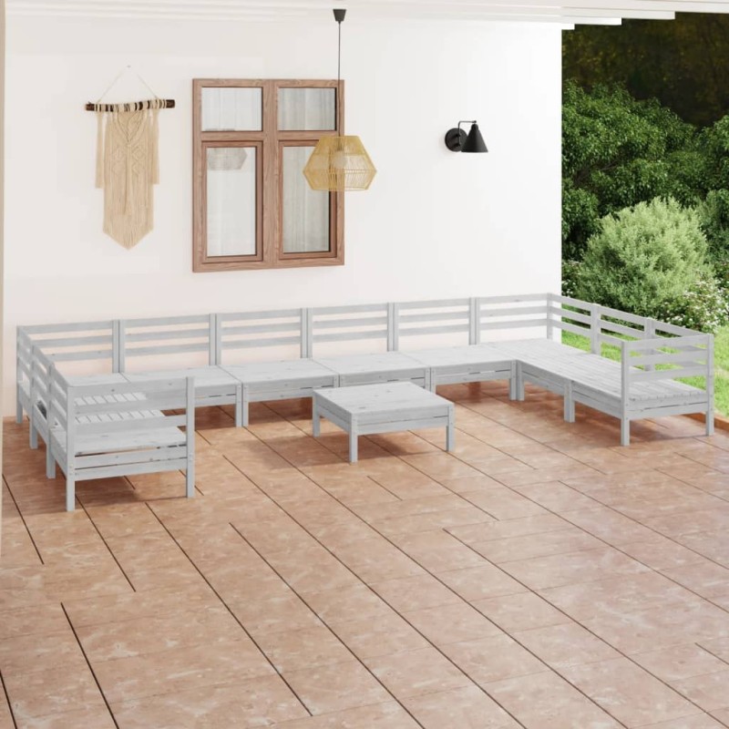 vidaXL Set Salotto da Giardino 11 pz Bianco in Legno Massello di Pino vidaXL Set Salotto da Giardino 11 pz Bianco in Legno Massello di Pino
