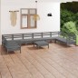 vidaXL Set Salotto da Giardino 11 pz Grigio in Legno Massello di Pino vidaXL Set Salotto da Giardino 11 pz Grigio in Legno Massello di Pino