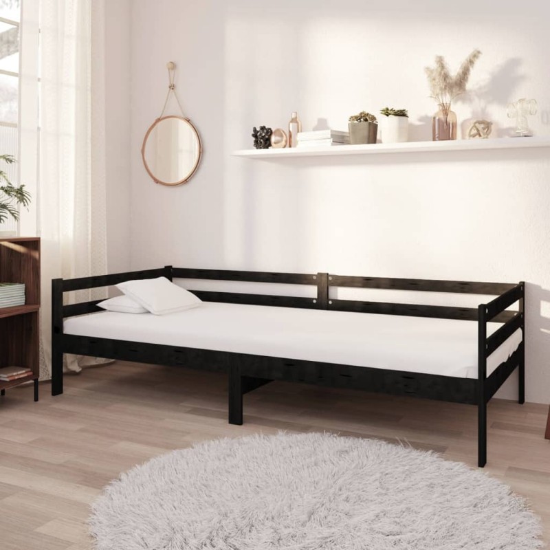vidaXL Divano Letto con Materasso 90x200 cm Nero in Legno di Pino vidaXL Divano Letto con Materasso 90x200 cm Nero in Legno di Pino