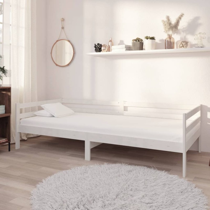 vidaXL Divano Letto con Materasso 90x200 cm Bianco in Legno di Pino vidaXL Divano Letto con Materasso 90x200 cm Bianco in Legno di Pino