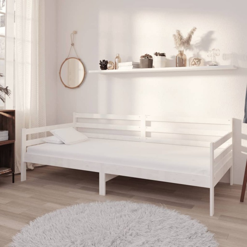 vidaXL Divano Letto con Materasso 90x200 cm Bianco in Legno di Pino vidaXL Divano Letto con Materasso 90x200 cm Bianco in Legno di Pino