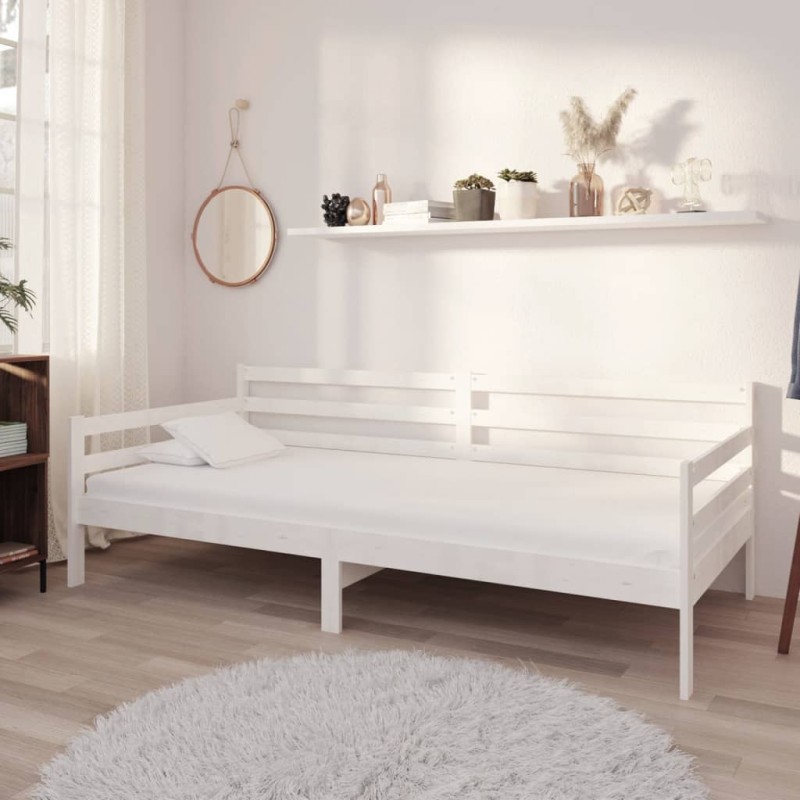 vidaXL Divano Letto con Materasso 90x200 cm Bianco in Legno di Pino vidaXL Divano Letto con Materasso 90x200 cm Bianco in Legno di Pino