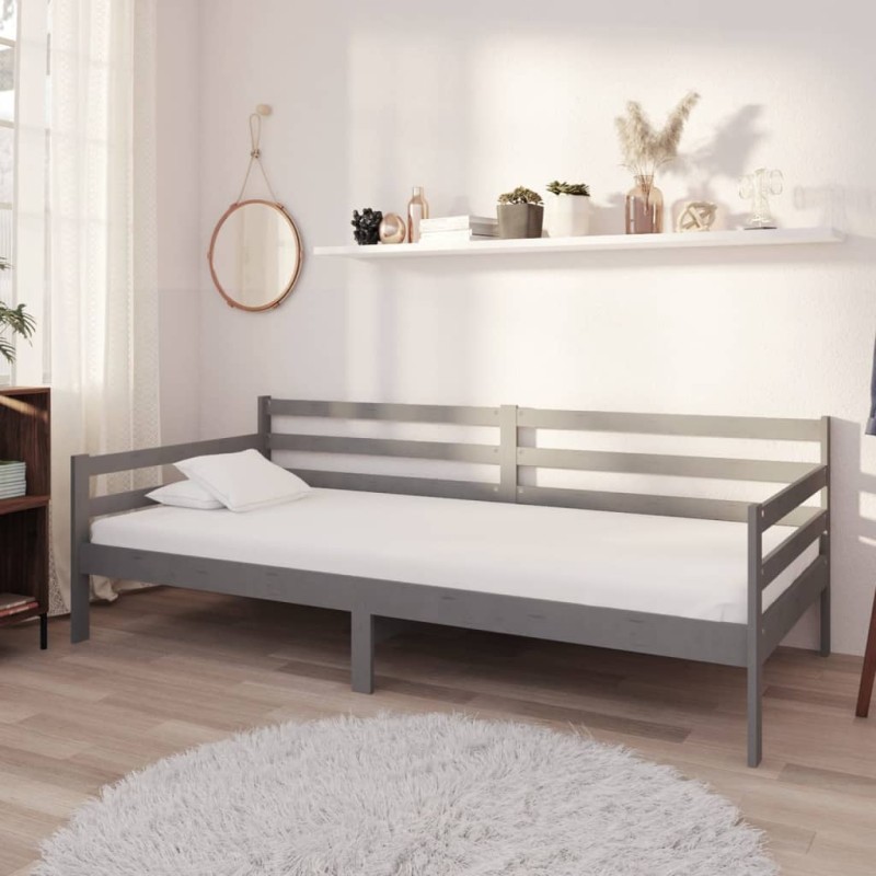 vidaXL Divano Letto con Materasso 90x200 cm Grigio in Legno di Pino vidaXL Divano Letto con Materasso 90x200 cm Grigio in Legno di Pino
