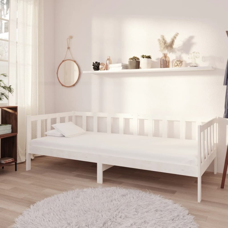 vidaXL Divano Letto con Materasso 90x200 cm Bianco in Legno di Pino vidaXL Divano Letto con Materasso 90x200 cm Bianco in Legno di Pino