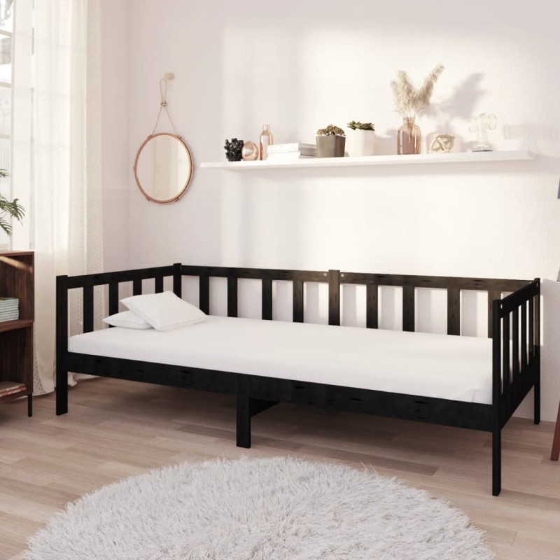 vidaXL Divano Letto con Materasso 90x200 cm Nero in Legno di Pino vidaXL Divano Letto con Materasso 90x200 cm Nero in Legno di Pino