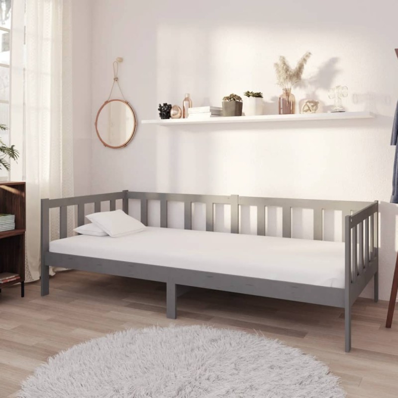 vidaXL Divano Letto con Materasso 90x200 cm Grigio in Legno di Pino vidaXL Divano Letto con Materasso 90x200 cm Grigio in Legno di Pino