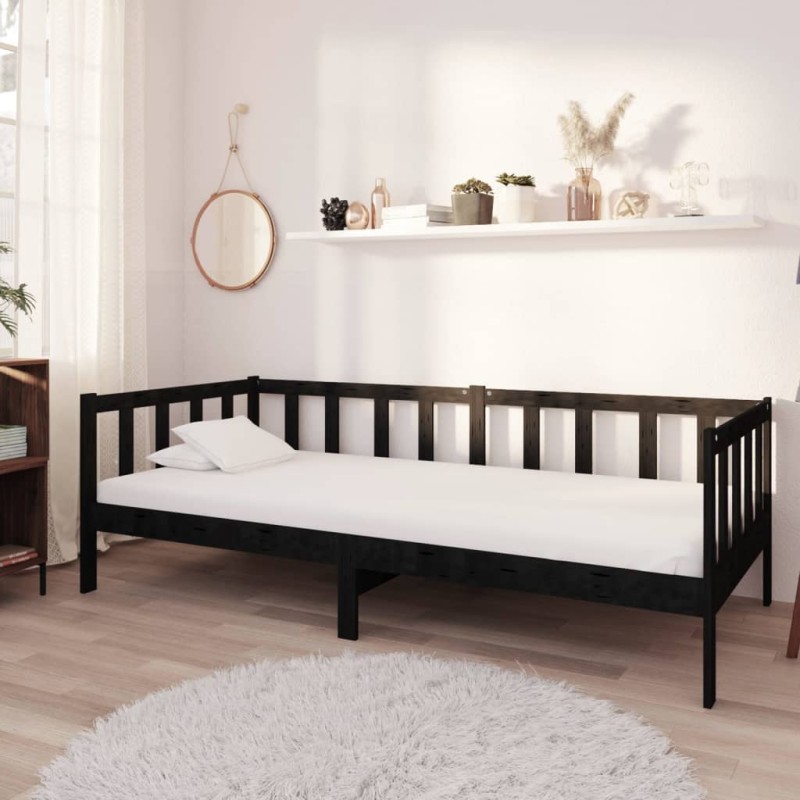 vidaXL Divano Letto con Materasso 90x200 cm Nero in Legno di Pino vidaXL Divano Letto con Materasso 90x200 cm Nero in Legno di Pino