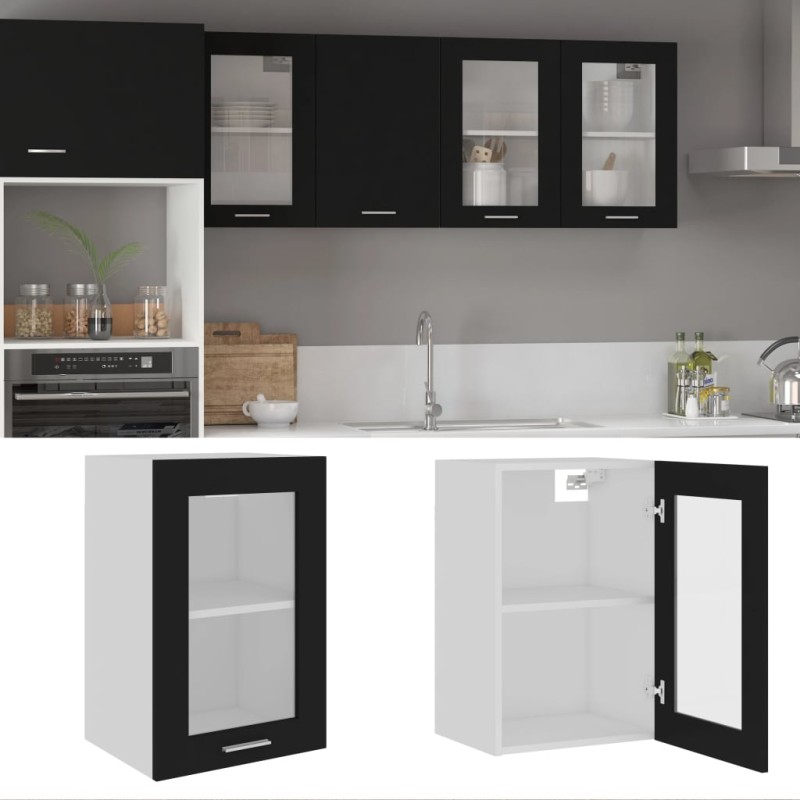 Armadio Sospeso con Vetro Nero 40x31x60 cm in Truciolato Armadio Sospeso con Vetro Nero 40x31x60 cm in Truciolato