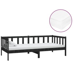 vidaXL Divano Letto con Materasso 90x200 cm Nero in Legno di Pino