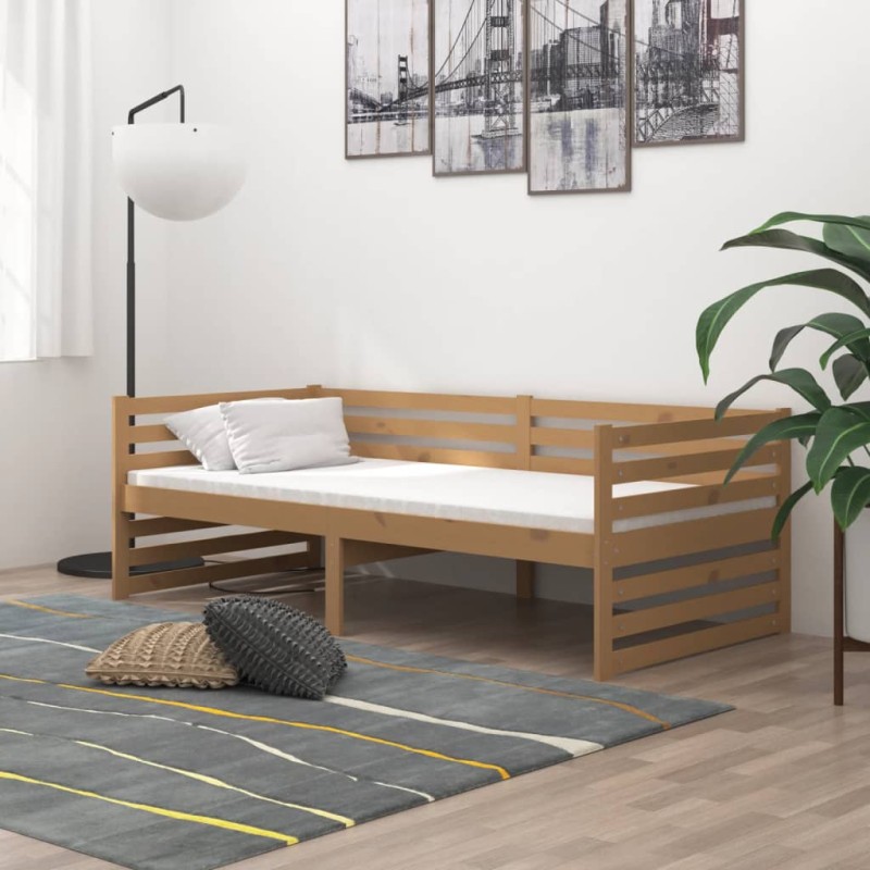 vidaXL Divano Letto con Materasso 90x200 cm Miele in Legno di Pino vidaXL Divano Letto con Materasso 90x200 cm Miele in Legno di Pino