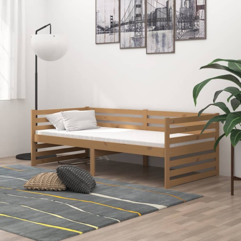 vidaXL Divano Letto con Materasso 90x200 cm Miele in Legno di Pino vidaXL Divano Letto con Materasso 90x200 cm Miele in Legno di Pino